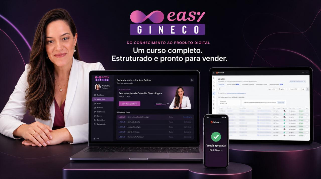 Área de membros do curso e dashboard de vendas Hotmart integrados, prontos para operar